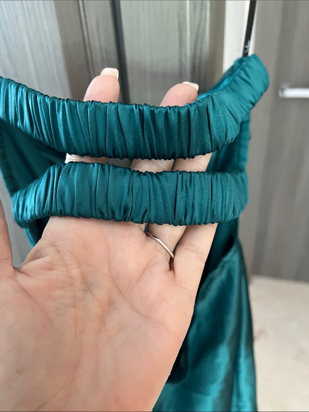 NWT LULUS Narina Strapless Twist-Front Satin Mini Dress Teal M - Picture 10 of 11